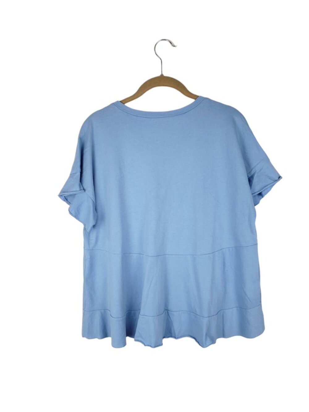 Bimba Y Lola Ruffle Short Sleeve Cotton Tee Boxy Light Blue Womens Medium - Picture 2 of 8